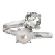925 Silver Freshwater Button Pearl Prasiolite Green Amethyst Sterling Ring