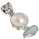 925 Silver Genuine Big Australian Opal White Mabe Pearl Sterling Pendant, 1 5/8"