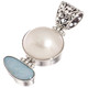 925 Silver Genuine Big Australian Opal White Mabe Pearl Sterling Pendant, 1 5/8"