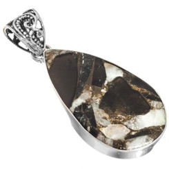 925 Silver Copper White Black Turquoise Handmade Sterling Pendant, 1 3/4"