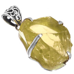 925 Silver Zambia Lemon Quartz Rough Nugget Sterling Pendant, 1 1/2"