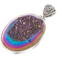 925 Silver Oval Sparkling Rainbow Titanium Agate Druzy Drusy Pendant, 1 3/4"