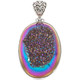 925 Silver Oval Sparkling Rainbow Titanium Agate Druzy Drusy Pendant, 1 3/4"