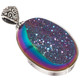 925 Silver Oval Sparkling Rainbow Titanium Agate Druzy Drusy Pendant, 1 3/4"