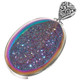 925 Silver Oval Sparkling Rainbow Titanium Agate Druzy Drusy Pendant, 1 3/4"
