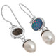 925 Silver Dainty Natural Australian Opal Freshwater Pearl Earrings, 1"