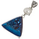 925 Silver Cobalt Blue Titanium Druzy White Mabe Pearl Sterling Pendant, 2"