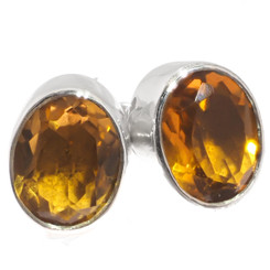 925 Silver Dainty Sparklilng Oval Citrine Sterling Post Stud Earrings, 3/8"