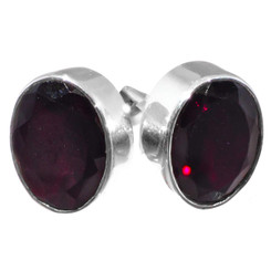 925 Silver Dainty Oval Red Garnet Sterling Post Stud Earrings, 3/8"