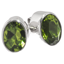 925 Silver Dainty Sparkling Oval Natural Peridot Sterling Stud Earrings, 3/8"
