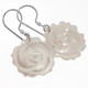 925 Silver Rose Flower Hand Carving White Mother Of Pearl Shell Earrings, 1"