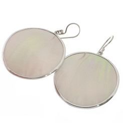 925 Silver Round Genuine Irridescent Silver-tone Nautilus Shell Earrings, 1 3/8"