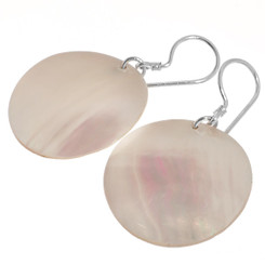 925 Silver Round Genuine Irridescent Silver-tone Nautilus Shell Earrings, 1"