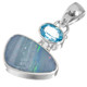 925 Silver London Blue Topaz Big Australian Opal Sterling Pendant, 1"