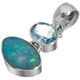 925 Silver London Blue Topaz Big Australian Opal Sterling Pendant, 1"