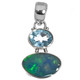 925 Silver London Blue Topaz Big Australian Opal Sterling Pendant, 1"