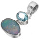 925 Silver London Blue Topaz Big Australian Opal Sterling Pendant, 1"