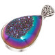 925 Silver Pear Rainbow Titanium Agate Druzy Drusy Teardrop Pendant, 1 3/4"
