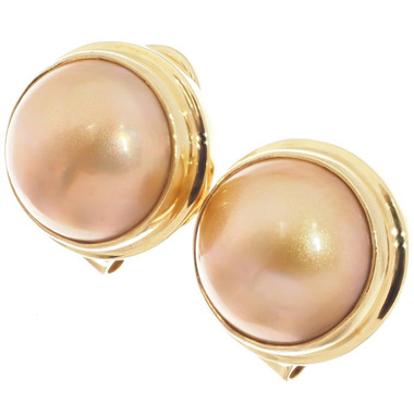 925 Silver Champagne Mabe Pearl Vermeil Gold Plated Sterling Omega Earrings 5/8"