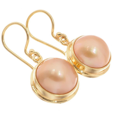 Vermeil Gold Champagne Mabe Pearl Plated 925 Sterling Sterling Earrings, 5/8"
