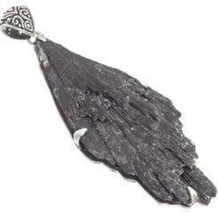 925 Silver Black Tourmaline Crystal Wedge Sterling Pendant, 3"