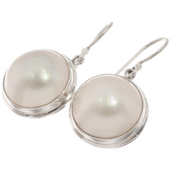 925 Silver Extra Big Pacific Cultured White Mabe Pearl Sterling Earrings, 13/16"