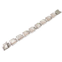 925 Silver White Oyster Mother Of Pearl Shell Sterling Bracelet, 7 1/2"