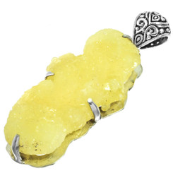 925 Silver Very Rare Botryoidal Yellow Brucite Sterling Healing Pendant, 2 1/2"