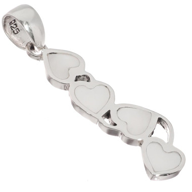 925 Silver Cascading Hearts White Oyster Mother Of Pearl Shell Pendant, 1 5/8"