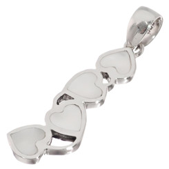 925 Silver Cascading Hearts White Oyster Mother Of Pearl Shell Pendant, 1 5/8"