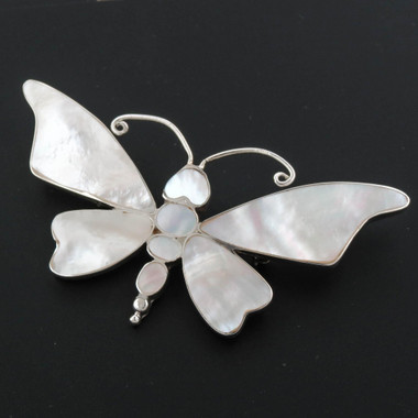 925 Silver White Genuine Oyster Mother Of Pearl Shell Butterfly Brooche Pendant