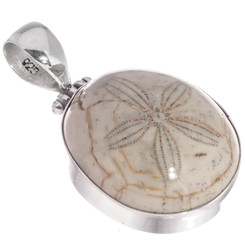 Fossil Mexican Sand Dollar Flower 925 Sterling Silver Pendant, 1 3/8"