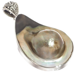 925 Silver South Pacific Mabe Blister Pearl Shell Sterling Pendant, 2"