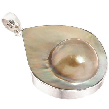 925 Silver South Pacific Mabe Blister Pearl Shell Sterling Pendant, 2"