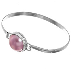 925 Silver Opulent Pink Mabe Ocean Pearl Sterling Cuff Bangle Bracelet