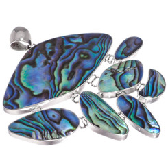 925 Silver Exotic Large Paua Abalone Shell Sterling Pendant, 3 9/16"