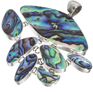 925 Silver Exotic Large Paua Abalone Shell Sterling Pendant, 3 9/16"