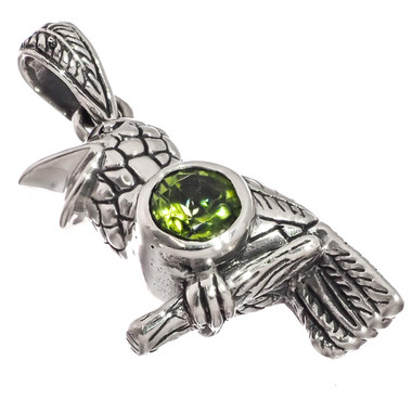 925 Silver Peridot Gemstone Parrot Bird Of Paradise Sterling Pendant, 1 1/8"