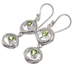925 Silver Green Peridot Hoops Sterling Dangle Drop Earrings, 13/16"