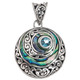 925 Silver Paua Handmade Bali Filigree Scrollwork Cone Shell Design Pendant, 2"