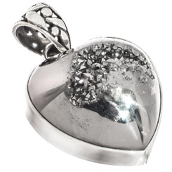 925 Silver Pear Mist Titanium Druzy Teardrop Sterling Pendant, 1 7/8"