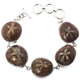 925 Silver Madagascar Fossil Sand Dollar Sterling Adjustable Bracelet, 6.5-7.5"