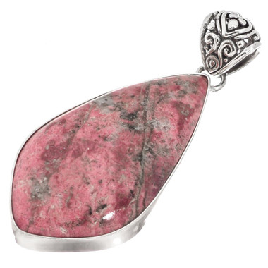 925 Silver Norwegian Thulite Rosaline Pink Sterling Handmade Pendant, 2"