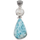 925 Silver Large Blue Larimar White Mabe Ocean Pearl Sterling Pendant, 2 1/4