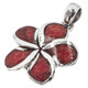 925 Silver Plumeria Flower Red Sponge Coral Shell Sterling Pendant, 1 1/4"
