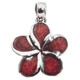 925 Silver Plumeria Flower Red Sponge Coral Shell Sterling Pendant, 1 1/4"