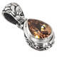 925 Silver Dainty Teardrop Citrine Bali Handmade Sterling Pendant, 7/8"