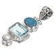 Blue Topaz Opal Freshwater Cultured Pearl 925 Sterling Silver Pendant, 1 1/2"