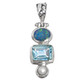 Blue Topaz Opal Freshwater Cultured Pearl 925 Sterling Silver Pendant, 1 1/2"