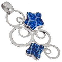 925 Silver Star Blue Sponge Coral Sterling Pendant, 1 3/4"